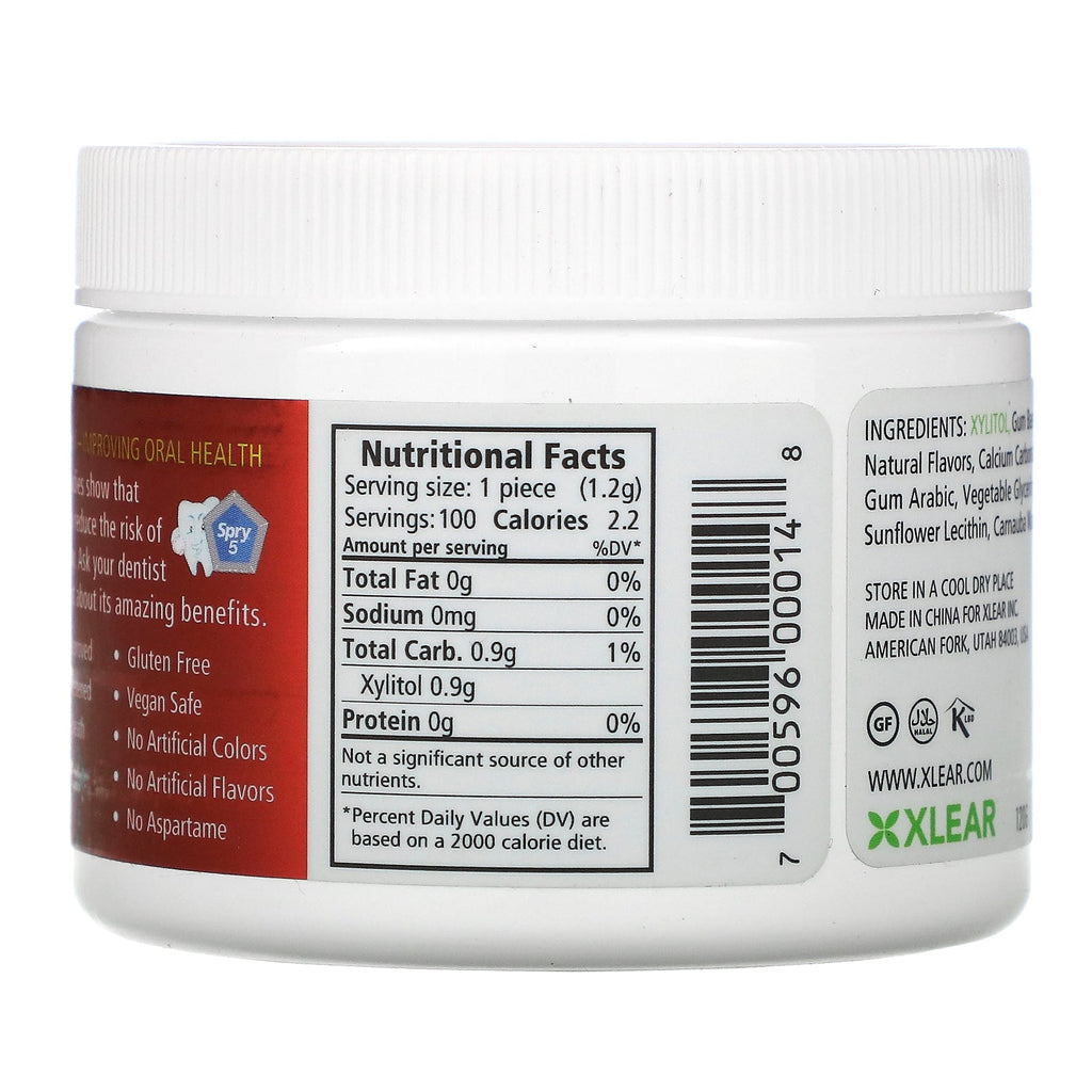 Xlear, Spry, Tyggegummi, Naturlig kanel, Sukkerfri, 100 stk.