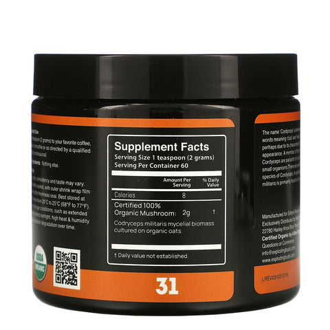 Exploding Buds, Cordyceps Militaris, Certified  Mushroom Powder, 4.2 oz (120 g)