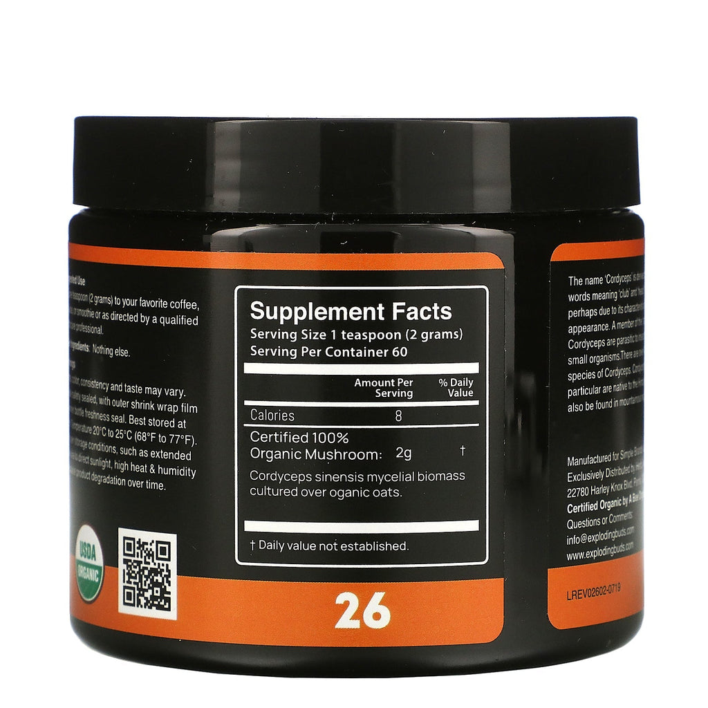Eksploderende knopper, Cordyceps Sinensis, certificeret svampepulver, 4,2 oz (120 g)