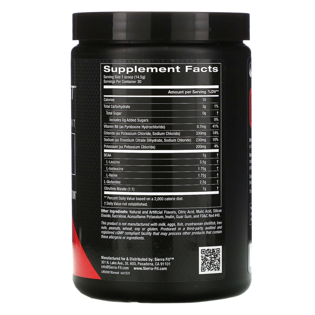 Sierra Fit, BCAA y electrolitos, 7 g de BCAA, sandía, 15,34 oz (435 g)