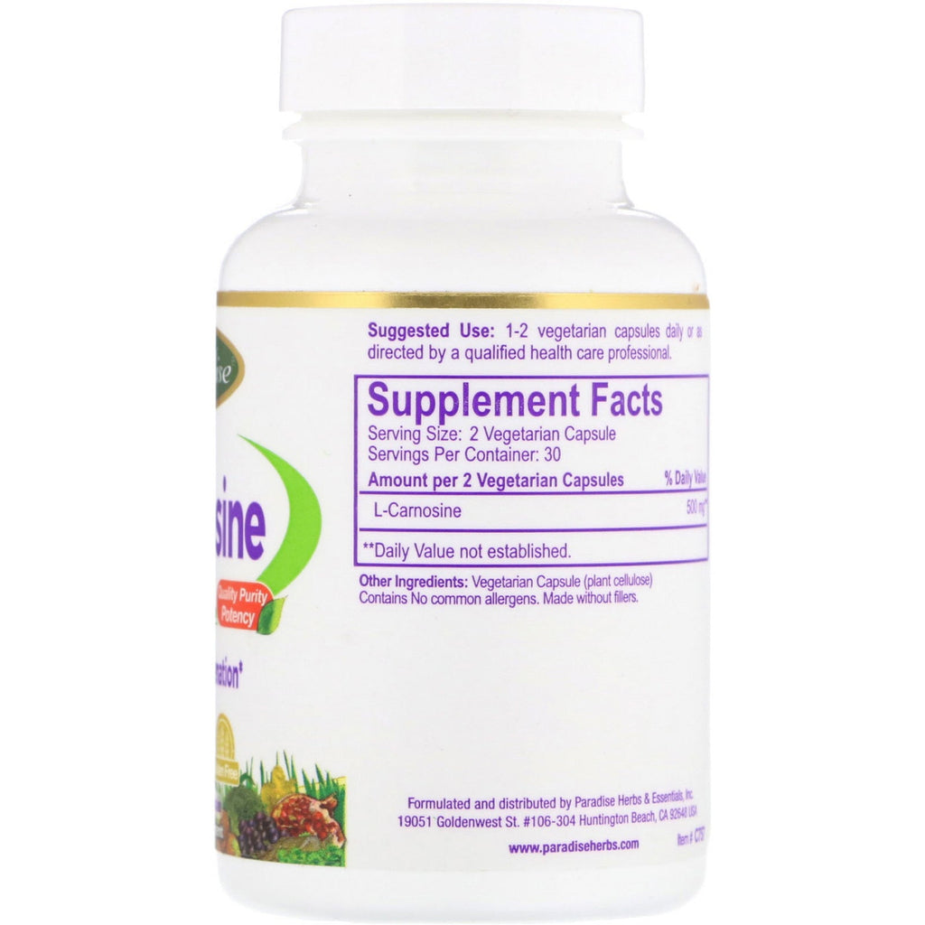 Paradise Herbs, L-carnosina, 60 cápsulas vegetarianas