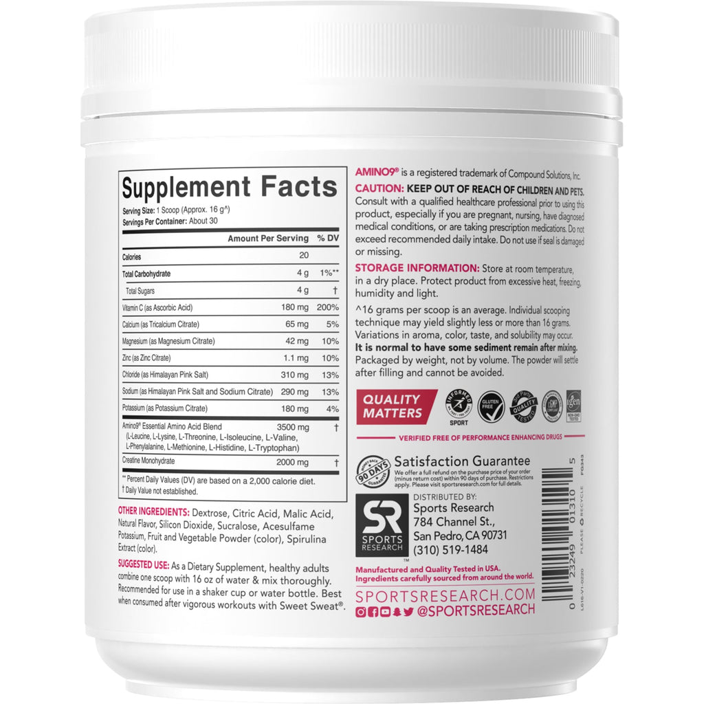Sports Research, Post-Sweat Advanced Hydration, Fruit Punch, 16.9 oz (480 g)