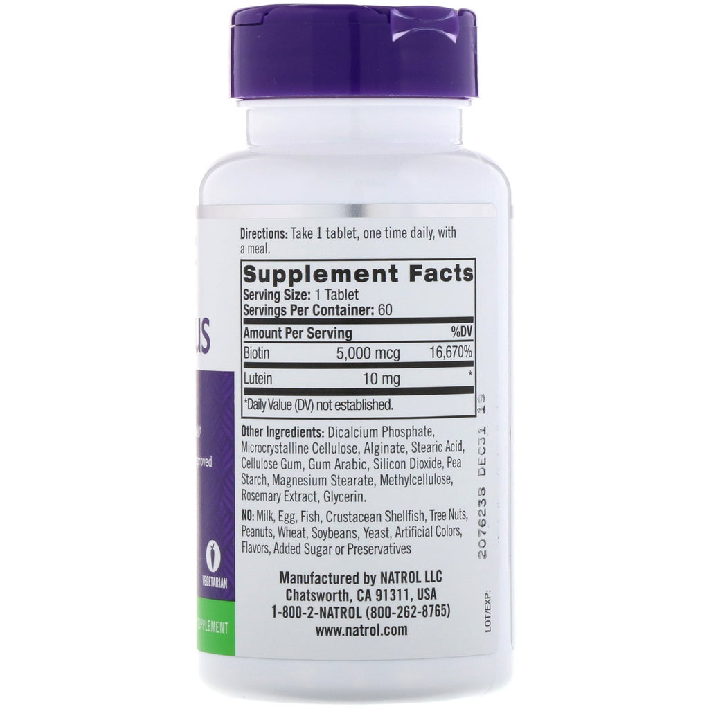 Natrol, Biotin Plus, ekstra styrke, 5.000 mcg, 60 tabletter