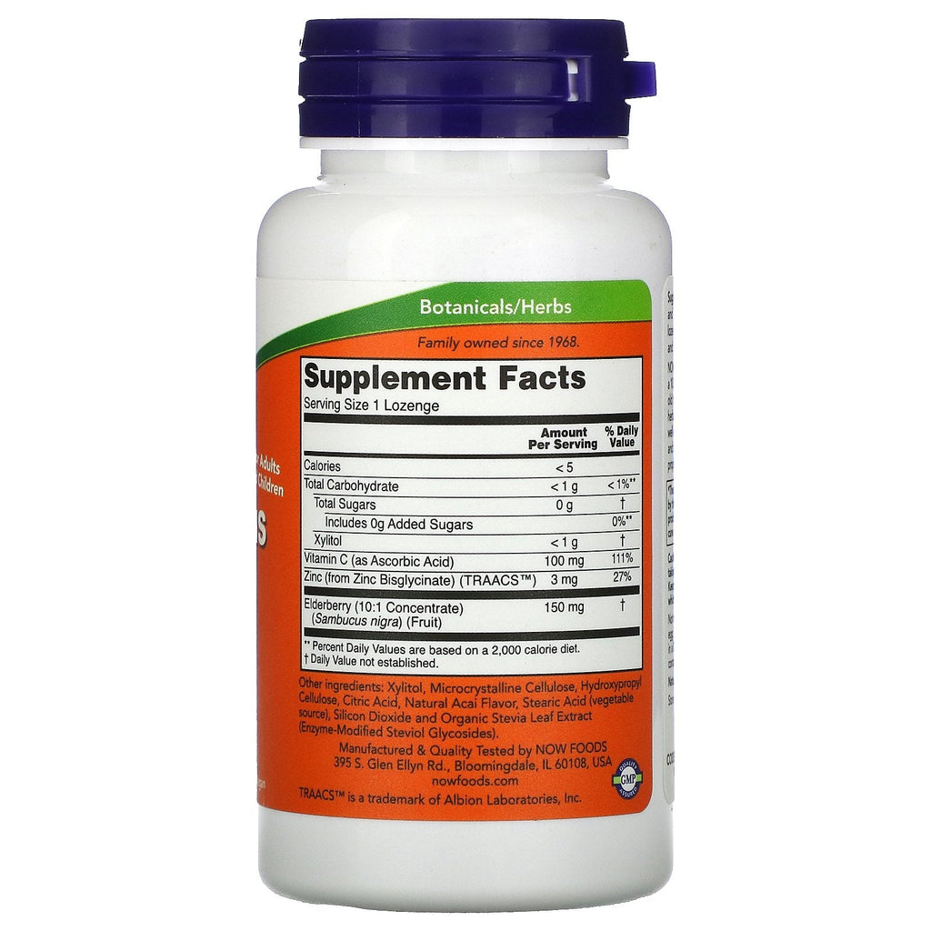 Now Foods, Sambucus Zinc-C, 60 sugetabletter