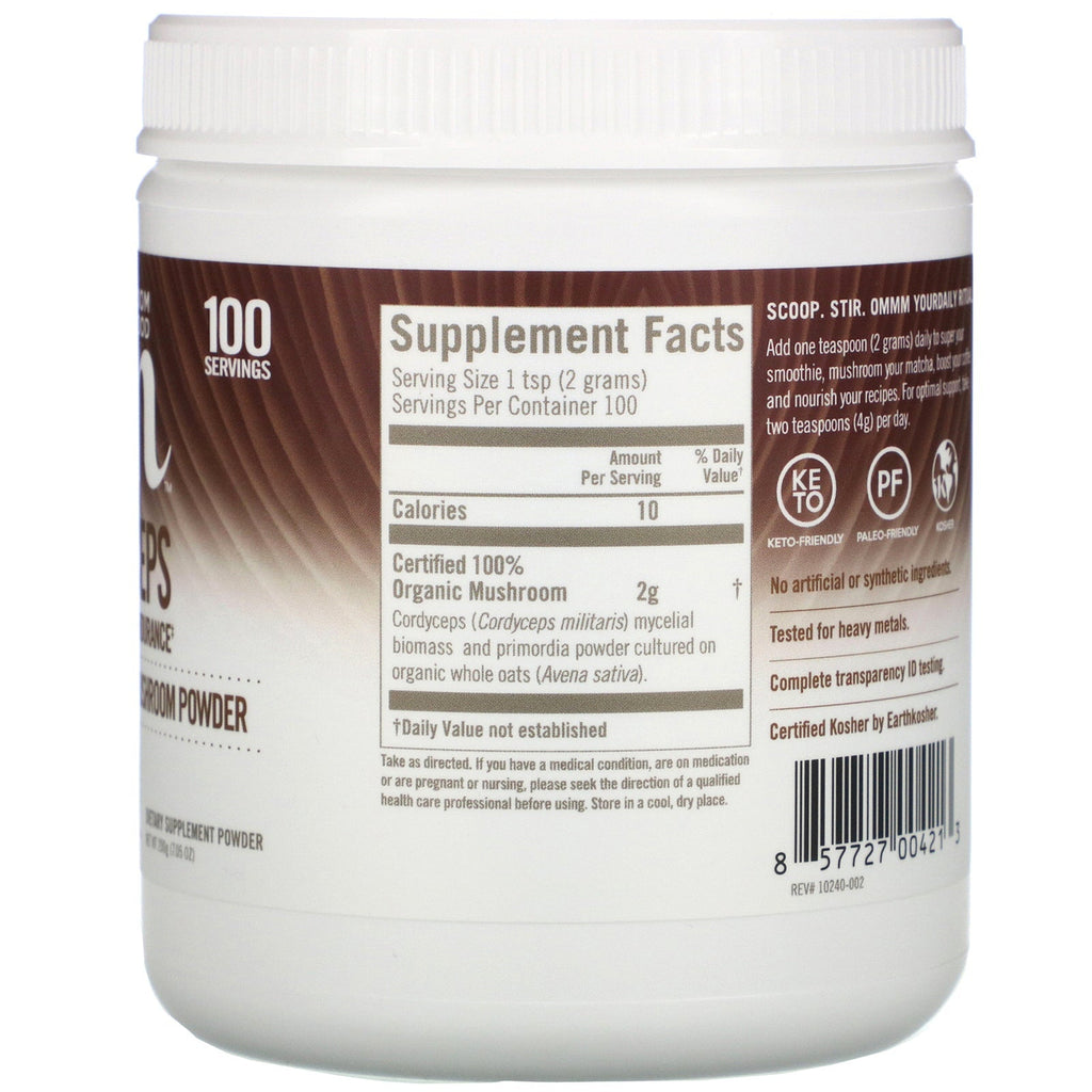 Om svampe, Cordyceps, certificeret 100 % svampepulver, 7,05 oz (200 g)
