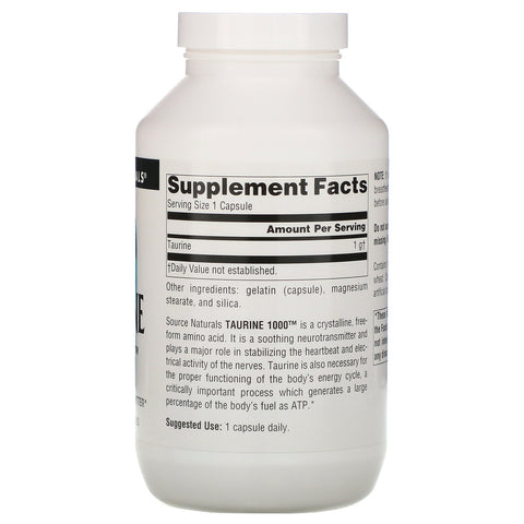 Source Naturals, Taurina, 1000 mg, 240 cápsulas