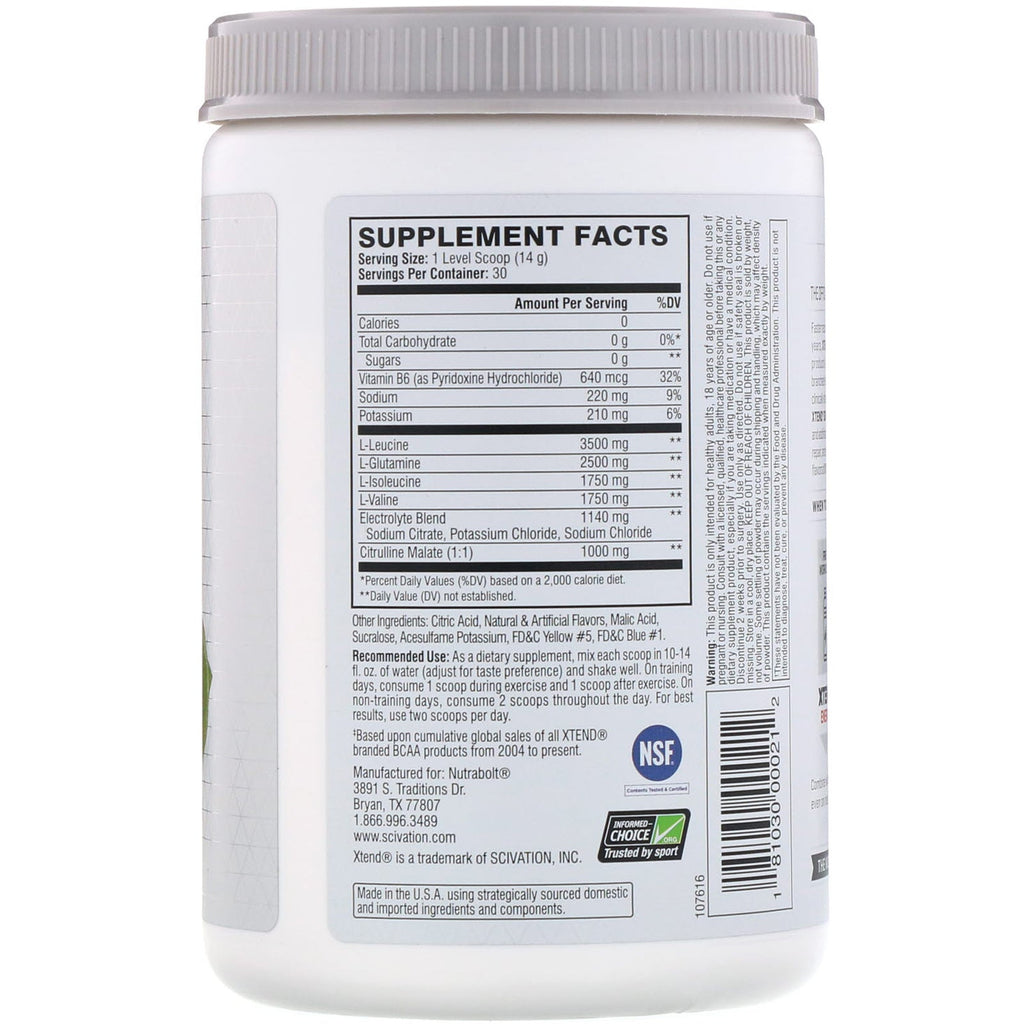 Xtend, The Original 7 G BCAA, exprimido de lima y limón, 14,8 oz (420 g)