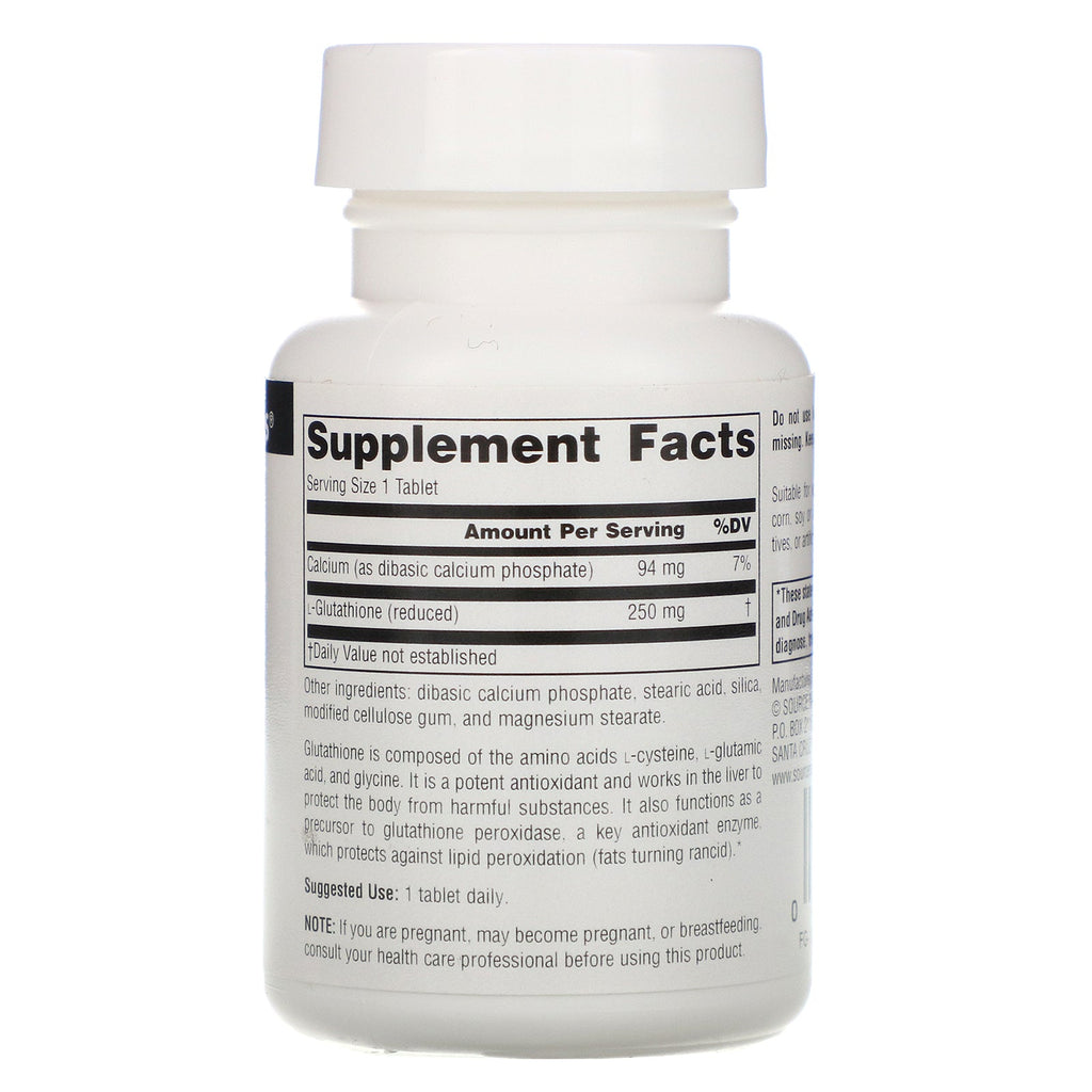 Source Naturals, Reduceret Glutathion, 250 mg, 60 tabletter
