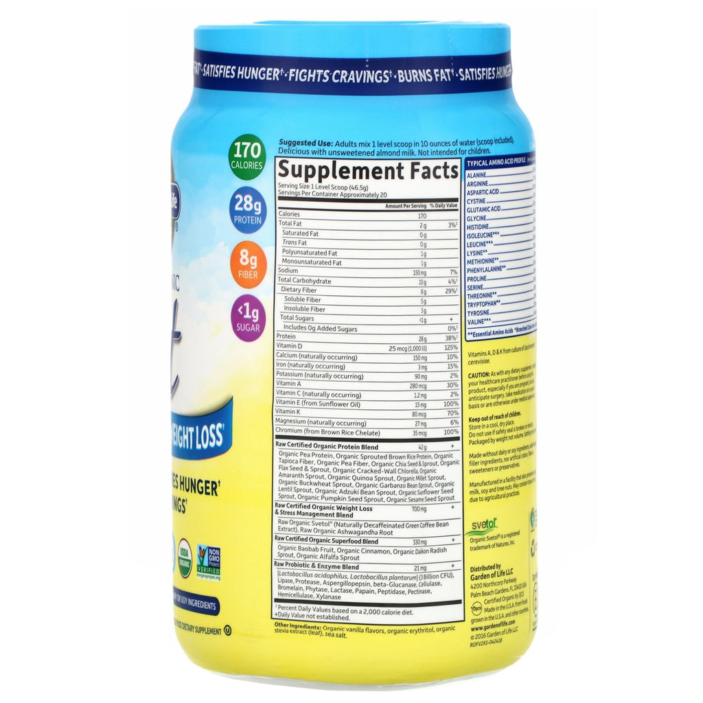 Garden of Life, RAW  Fit, High Protein for Weight Loss, Vanilla, 32.80 oz (930 g)