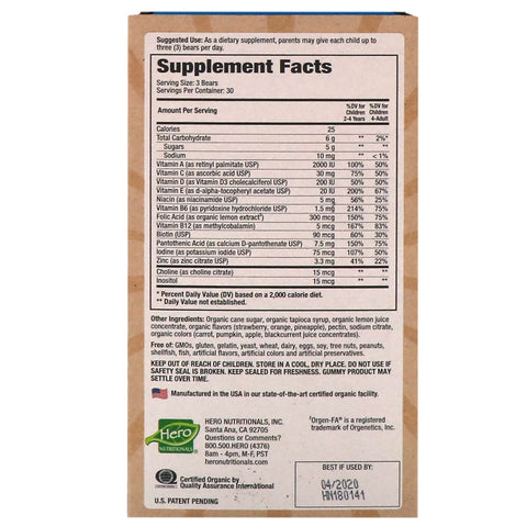 Hero Nutritional Products, Yummi Bears s, Complete Multi,  Strawberry, Orange and Pineapple Flavors, 90 Yummi Bears