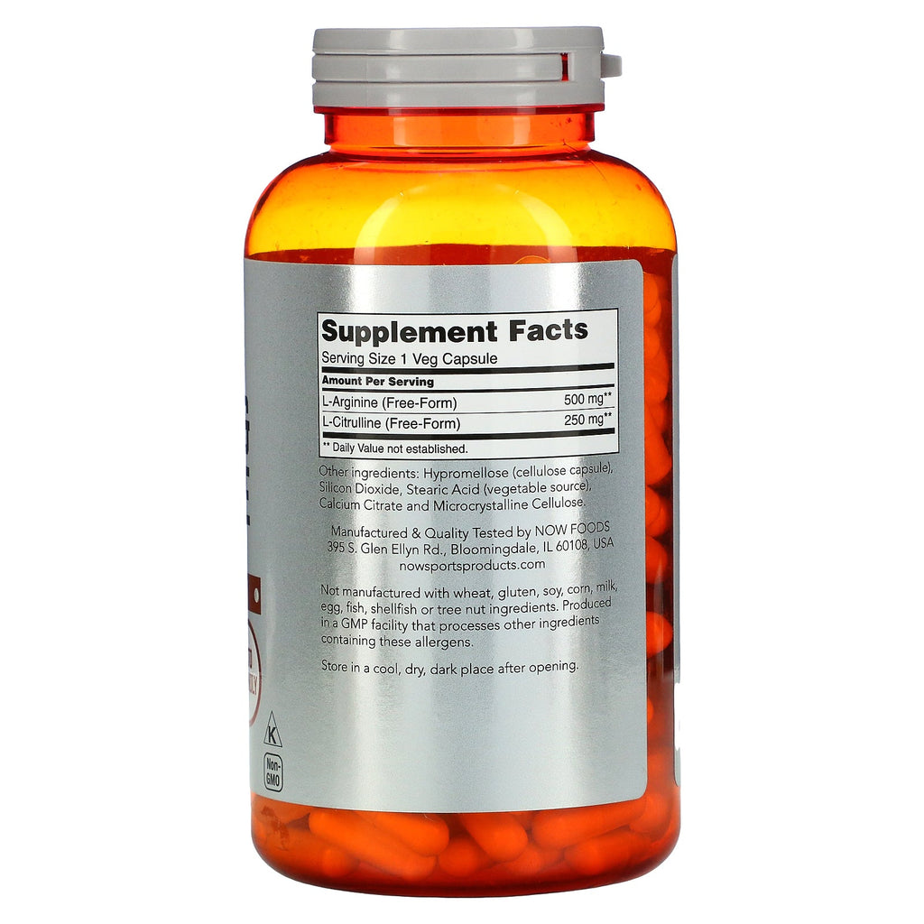 Now Foods, Sports, arginina y citrulina, 240 cápsulas vegetales