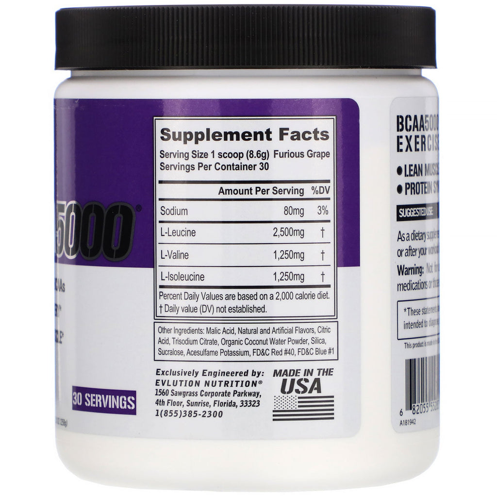 EVLution Nutrition, BCAA5000, Furious Grape, 9.10 oz (258 g)