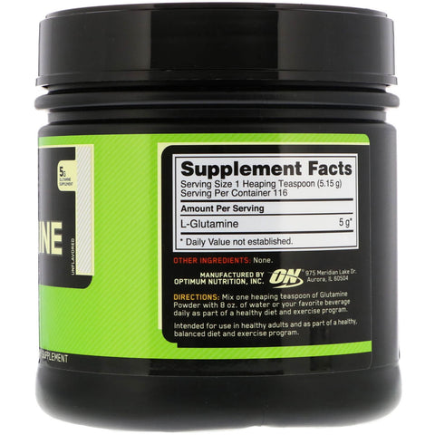 Optimum Nutrition, Glutamina en polvo, sin sabor, 1,32 lb (600 g)