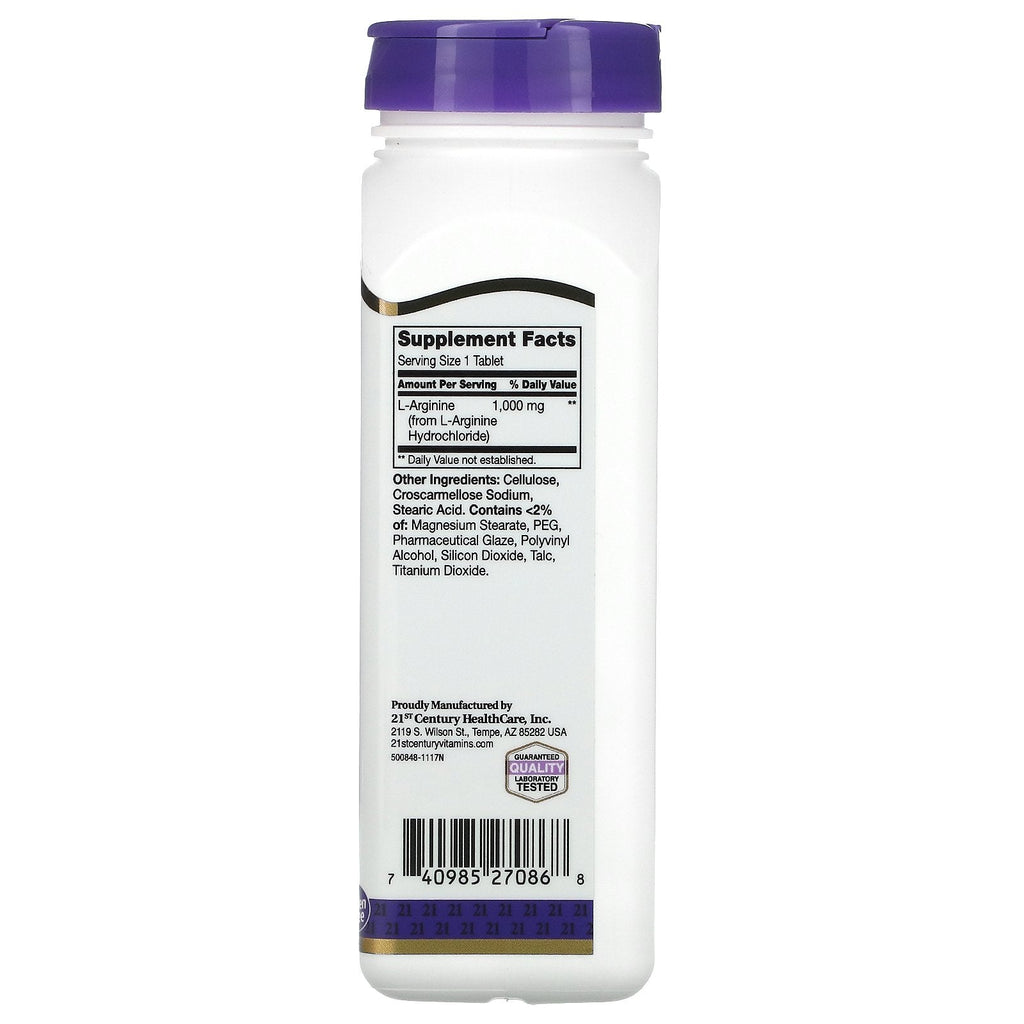 21st Century, L-arginina, 1000 mg, 100 tabletas