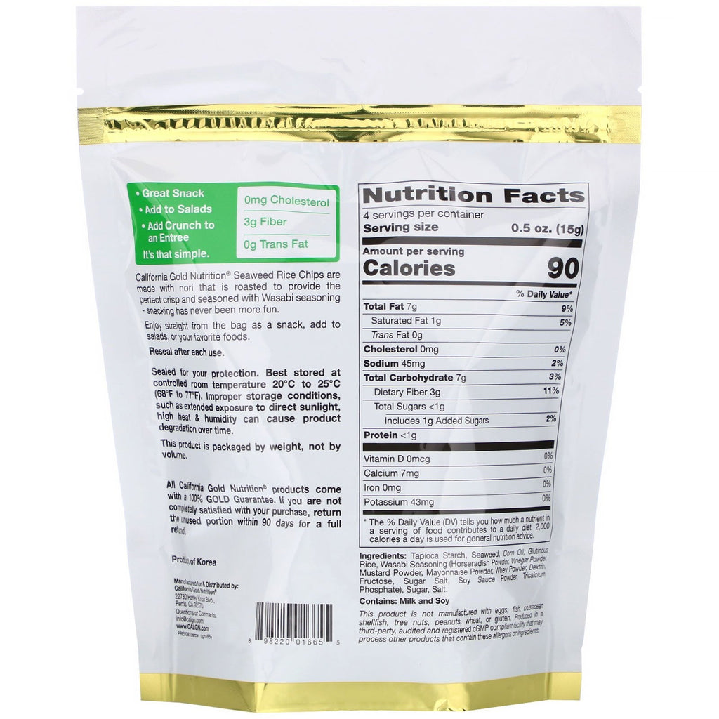 California Gold Nutrition, chips de arroz con algas, wasabi, 2 oz (60 g)