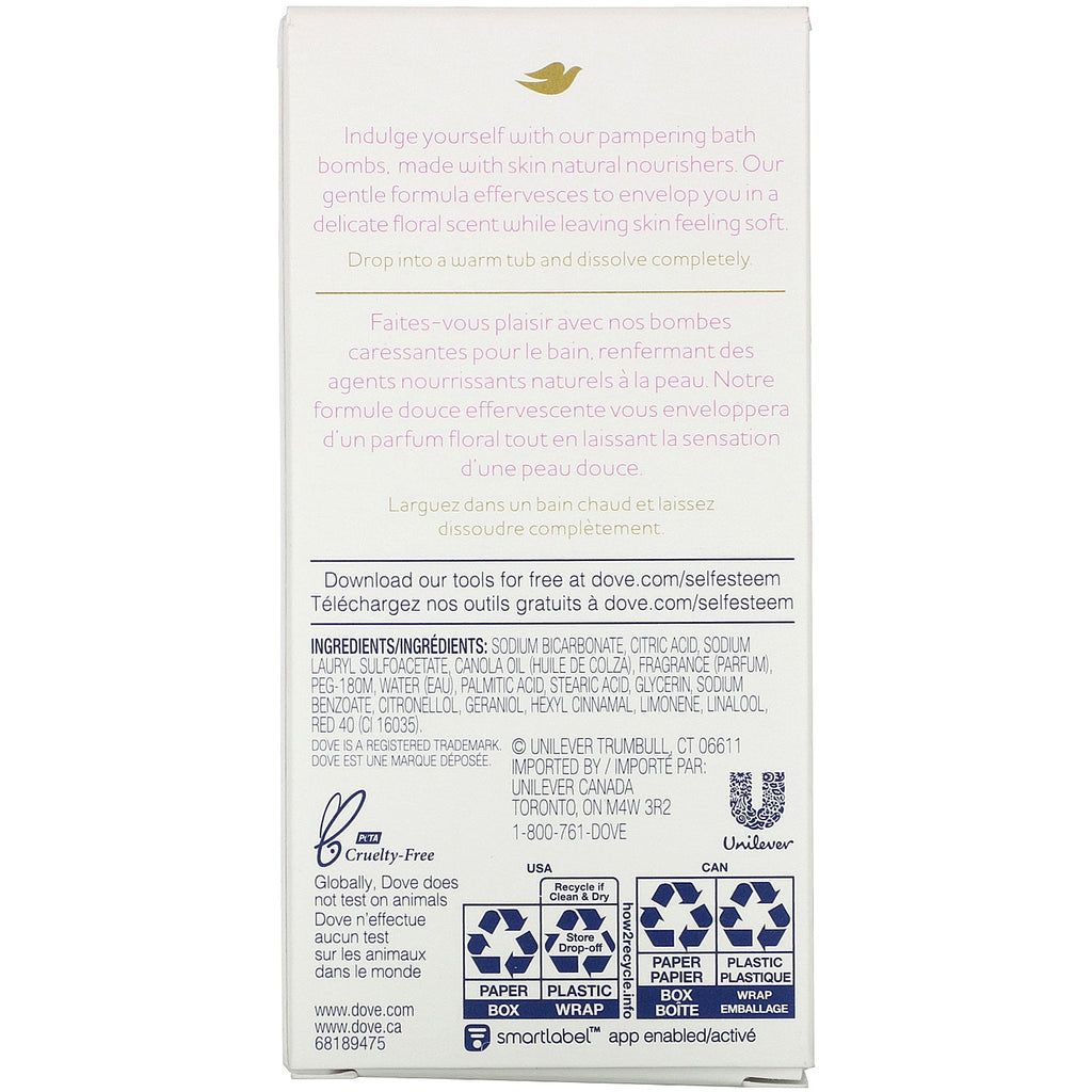 Due, nærende hemmeligheder, badebomber, pæon og rose, 2 badebomber, 2,8 oz (79 g) hver
