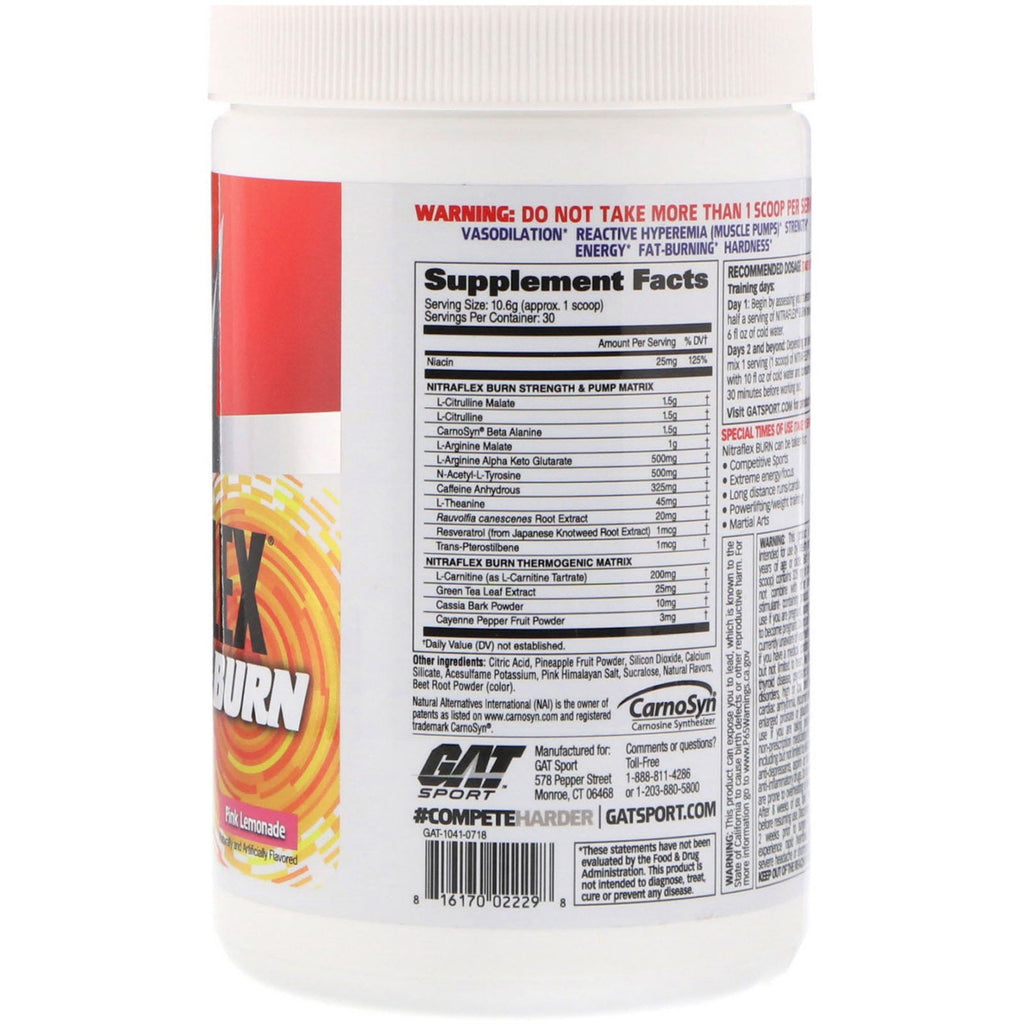 GAT, NITRAFLEX BURN, Limonada rosada, 11,21 oz (318 g)