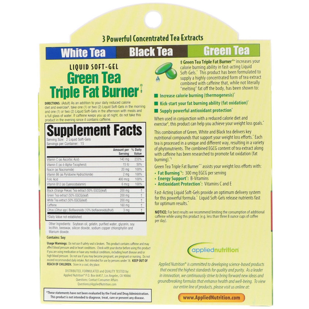 appliednutrition, Green Tea Triple Fat Burner, 30 Liquid Softgels