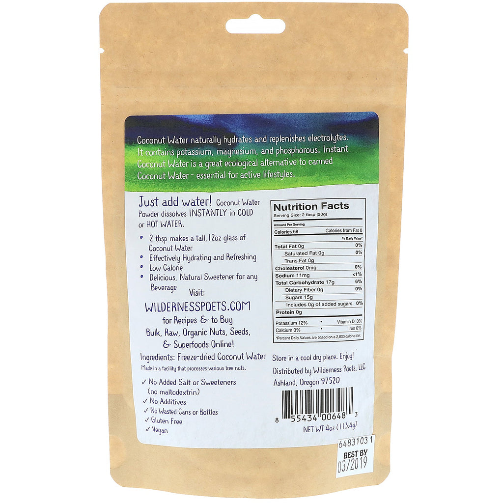 Wilderness Poets, Instant Coconut Water Powder, Freeze Dried, 4 oz (113.4 g)