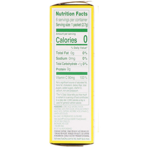 True Citrus, True Lemon, Energy, Wild Blackberry Pomegranate, 6 Packets, 0.57 oz (16.2 g)