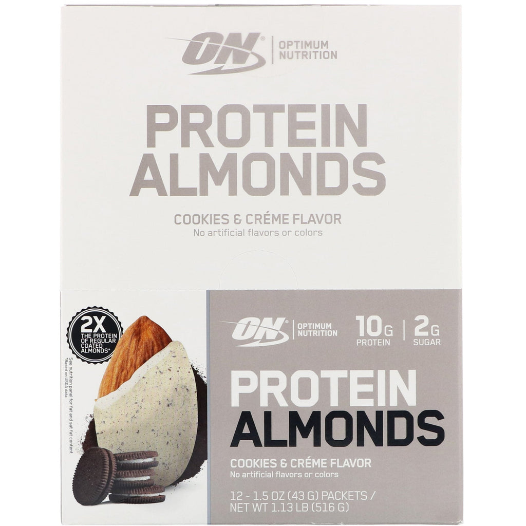 Optimum Nutrition, Protein Almonds, Cookies & Creme, 12 Packets, 1.5 oz (43 g) Each