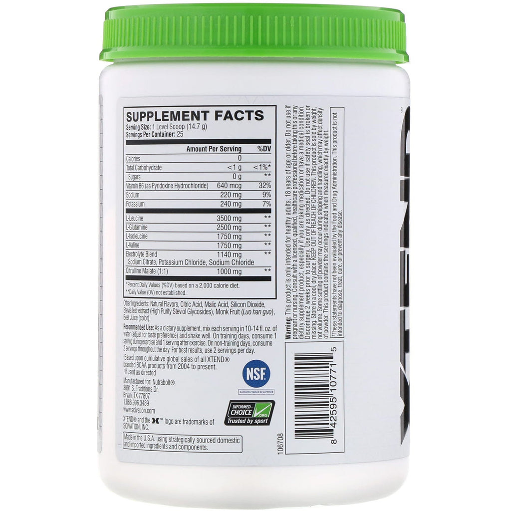 Xtend, The Original 7G BCAA, Natural Zero, toque de fresa y kiwi, 13 oz (367,5 g)