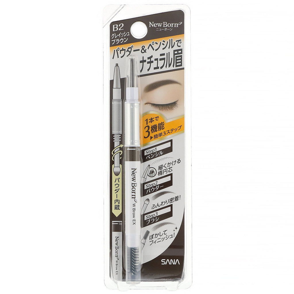 Sana, New Born, Eyebrow Powder & Pencil, B2 Grayish Brown, 1 Piece