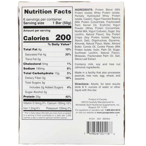 Pure Protein, Vanilla Almond Bar, 6 Bars, 1.76 oz (50 g) Each