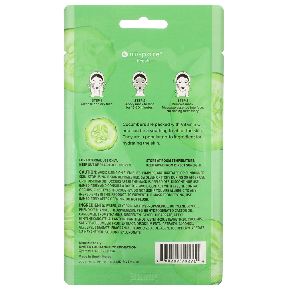 Nu-Pore, Girl's Night In Sheet Face Mask, Cucumber, 1 Sheet, 1.05 oz (29.7 g)