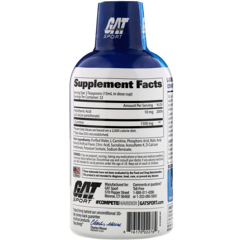 GAT, L-carnitina, aminoácido, bayas mixtas, 1500 mg, 16 oz (473 ml)