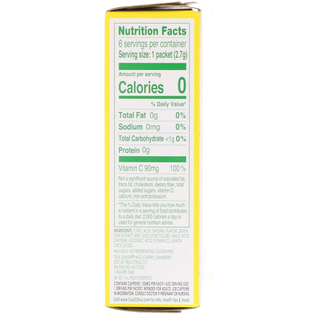 Ægte citrus, ægte citron, energi, vilde kirsebær tranebær, 6 pakker, 0,57 oz (16,2 g)