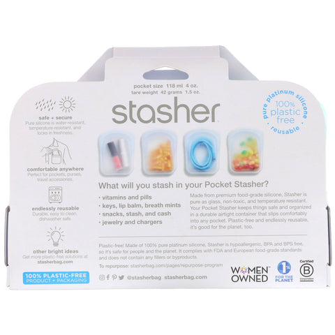 Stasher, Reusable Silicone Pocket, Clear & Aqua, 2 Pack, 4 oz (42 g) Each