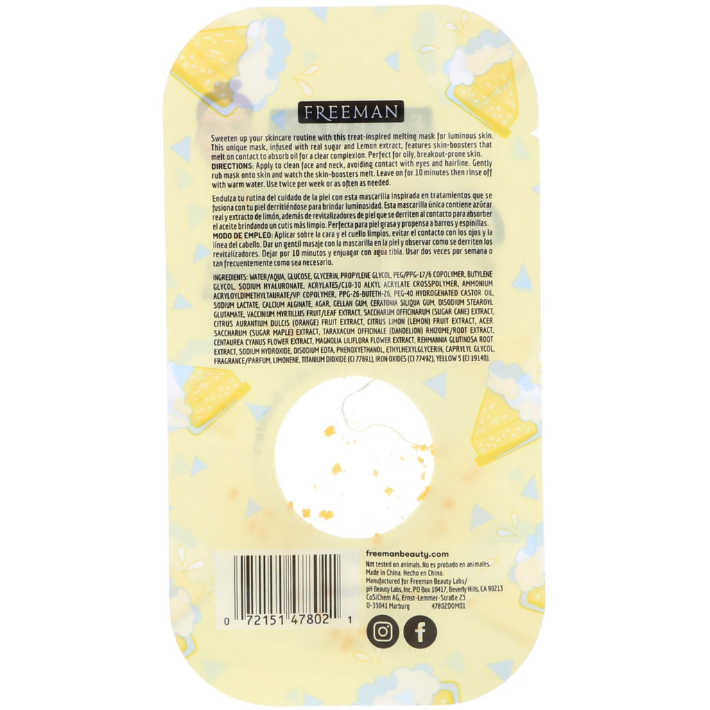 Freeman Beauty, Melting Sugar Face Mask, Oil Absorbing, Lemon Meringue, 0.33 fl oz (10 ml)