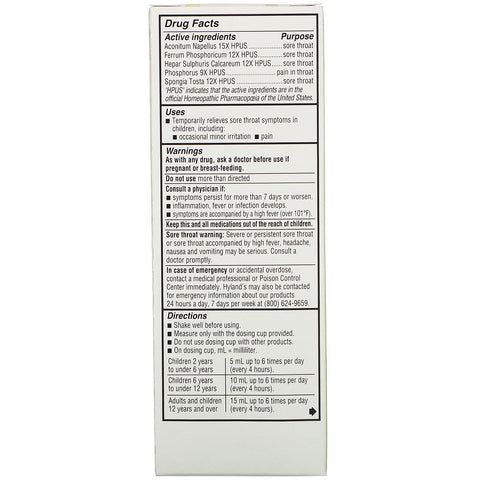 Hyland's, 4 børn, ondt i halsen, 2-12 år, naturlig druesmag, 4 fl oz (118 ml)