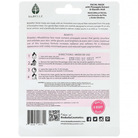 Biobelle, Botanic Fiber Facial Mask, Energizes & Illuminates, #Rise&Shine, 1 Sheet, 0.88 oz (25 g)