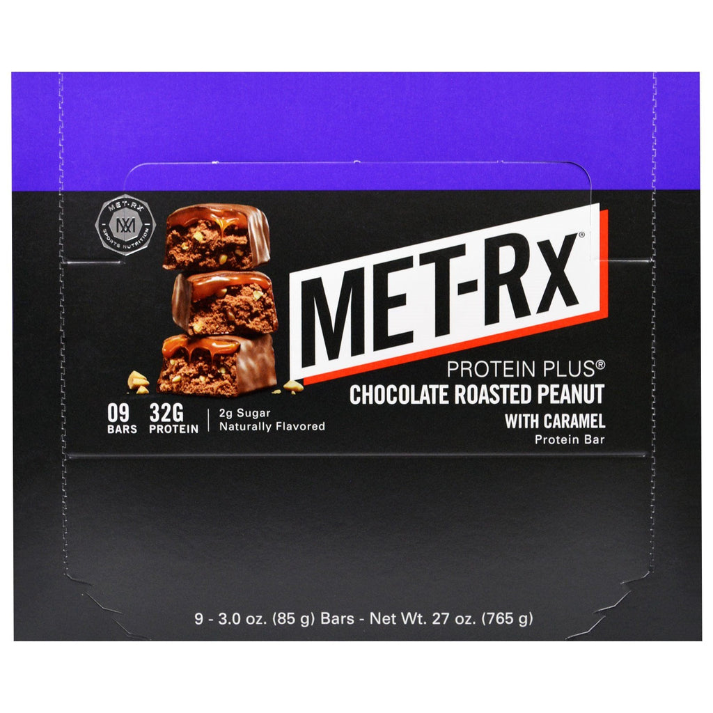 MET-Rx, PROTEIN PLUS Bar, Chocolate Roasted Peanut with Caramel, 9 Bars, 3.0 oz (85 g) Each