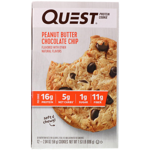 Quest Nutrition, Protein Cookie, Peanut Butter Chocolate Chip, 12 Pack, 2.04 oz (58 g) Each