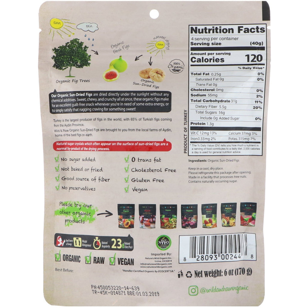 Nature's Wild , Wild &amp; Raw, soltørrede, tyrkiske figner, 6 oz (170 g)