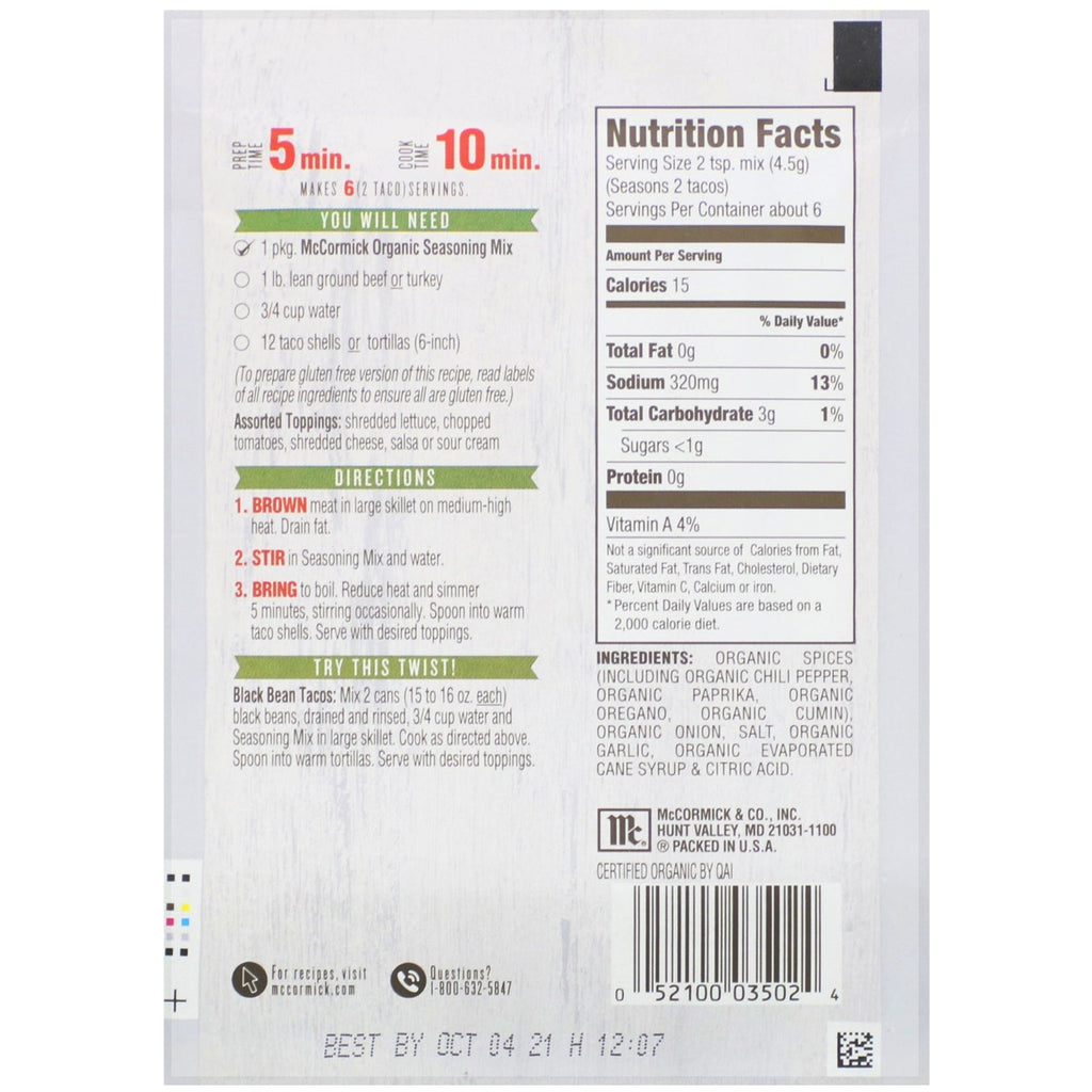 McCormick, krydderblanding, taco, 1 oz (28 g)