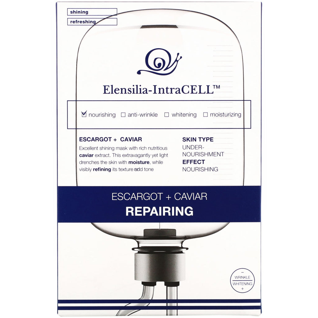 Elensilia, Elensilia-IntraCELL, Escargot + Caviar Repairing Mask, 10 Sheets, 0.85 fl oz (25 ml) Each