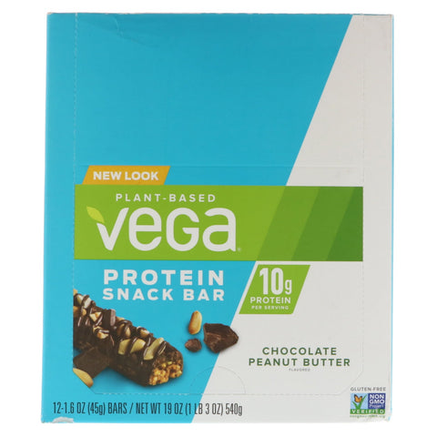 Vega, Protein Snack Bar, Chocolate Peanut Butter, 12 Bars, 1.6 oz (45 g) Each