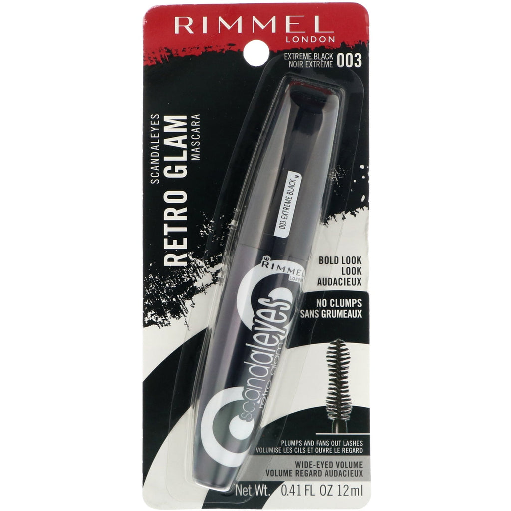 Rimmel London, Scandaleyes Retro Glam Mascara, 003 Extreme Black, 0,41 fl oz (12 ml)