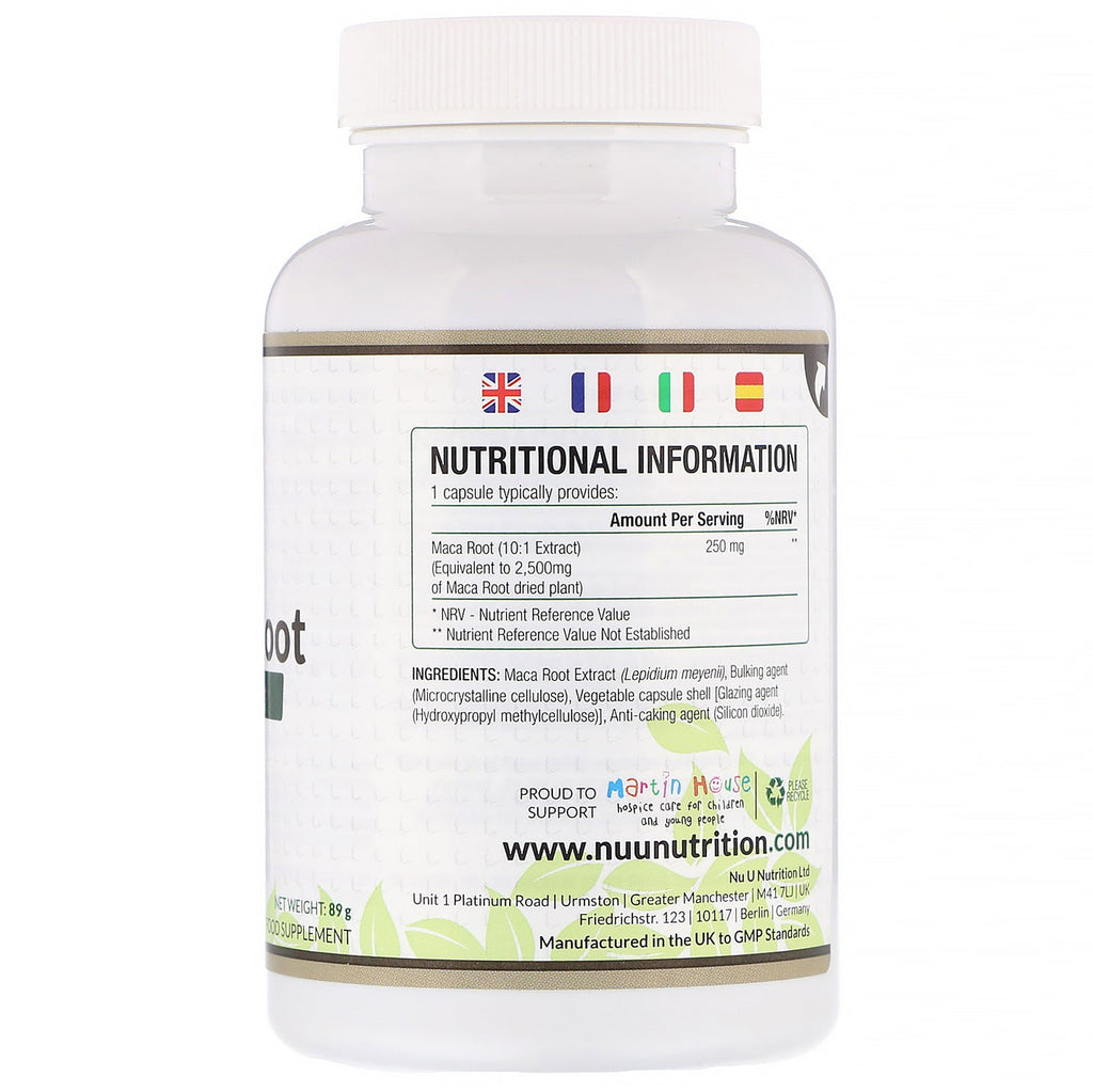 Nu U Nutrition, Raíz de maca, 2500 mg, 180 cápsulas veganas