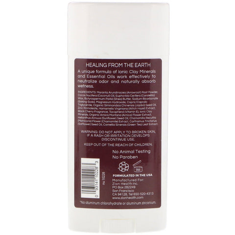 Zion Health, Bold, ClayDry Deodorant, Black Cherry, 2.8 oz (80 g)