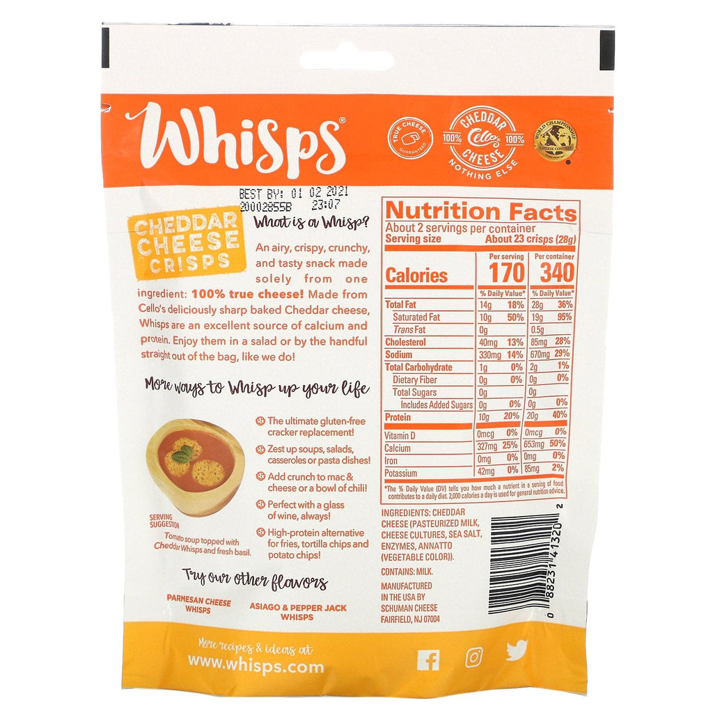 Whisps, Cheddar Cheese Crisps, 2,12 oz (60 g)