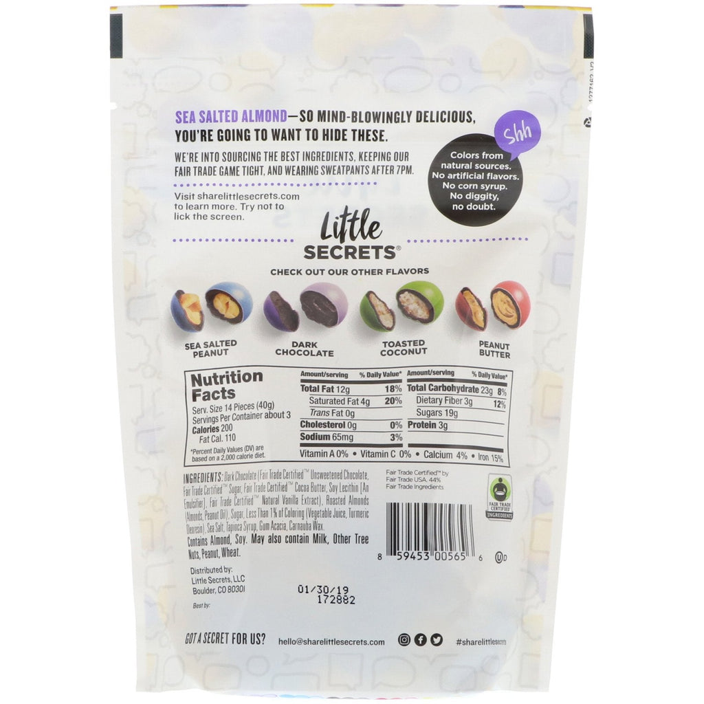 Små hemmeligheder, mørke chokoladestykker, havsaltet mandel, 4,5 oz (128 g)