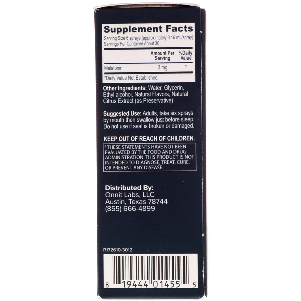 Onnit, Instant Melatonin, Fresh Mint Flavor, 3 mg, 1 fl oz (29 ml)