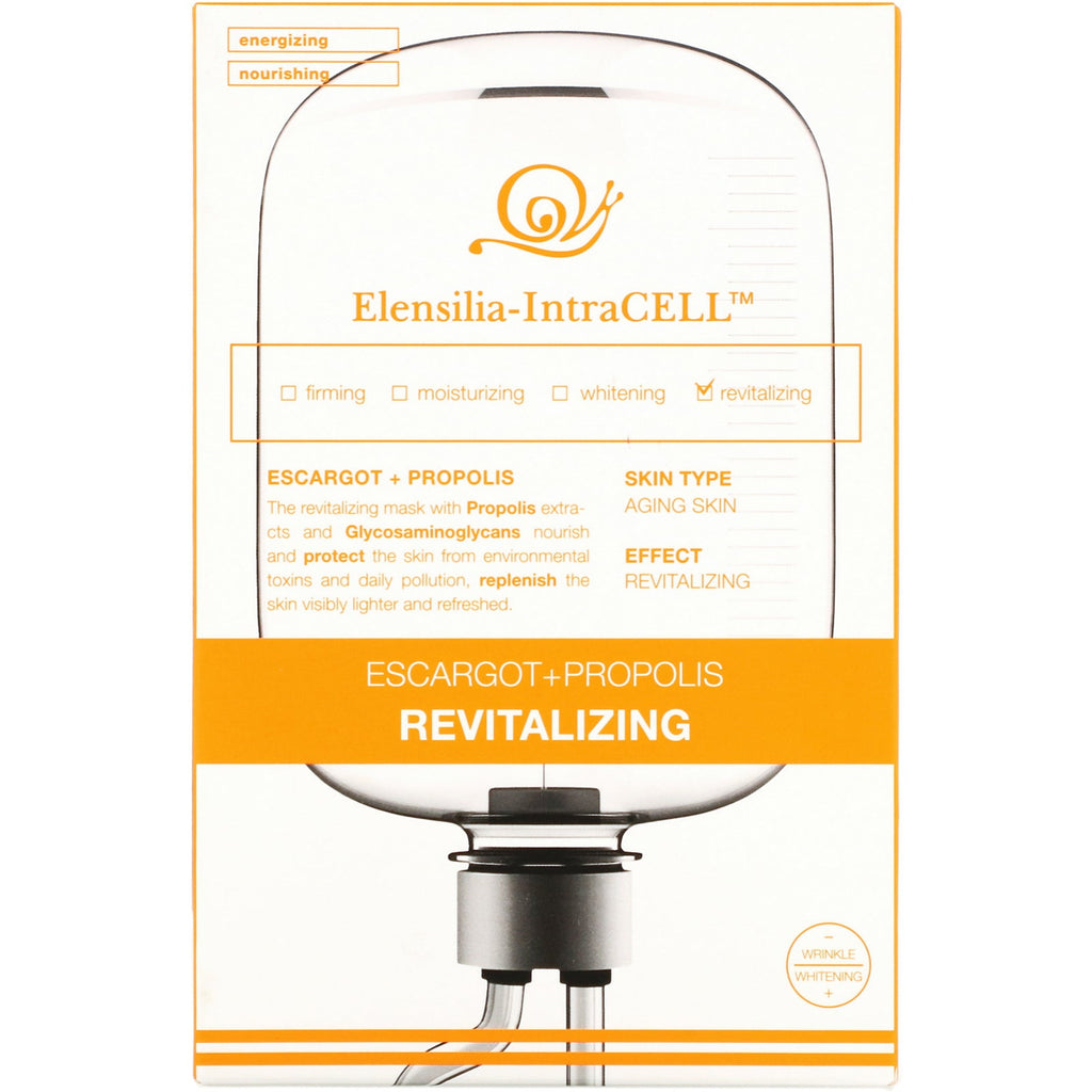 Elensilia, Elensilia-IntraCELL, Escargot + Propolis Revitaliserende maske, 10 ark, 0,85 fl oz (25 ml) hver