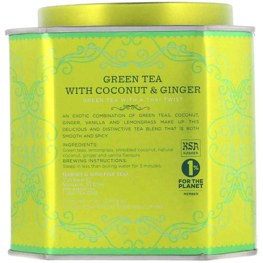 Harney &amp; Sons, grøn te med kokos, ingefær og vanilje, 30 poser, 2,67 oz (75 g)