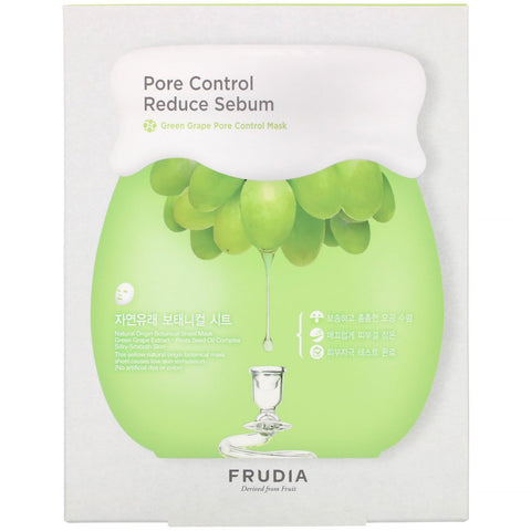 Frudia, Pore Control Reduce Sebum, Green Grape Pore Control Mask, 5 Sheets, 0.91 oz (27 ml) Each